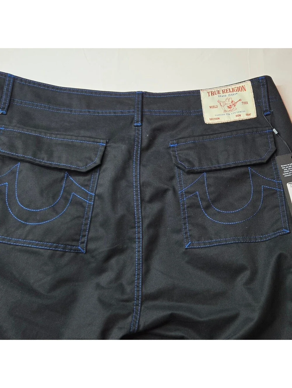 NWT True Religion Men's Jet Black / Pacific Blue Cargo Pants Size 36x32